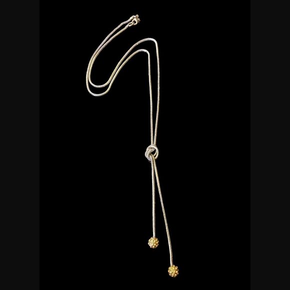 Banana Republic Two Tone Ball Dangle Knotted Y Necklace 31" Long - Picture 12 of 12